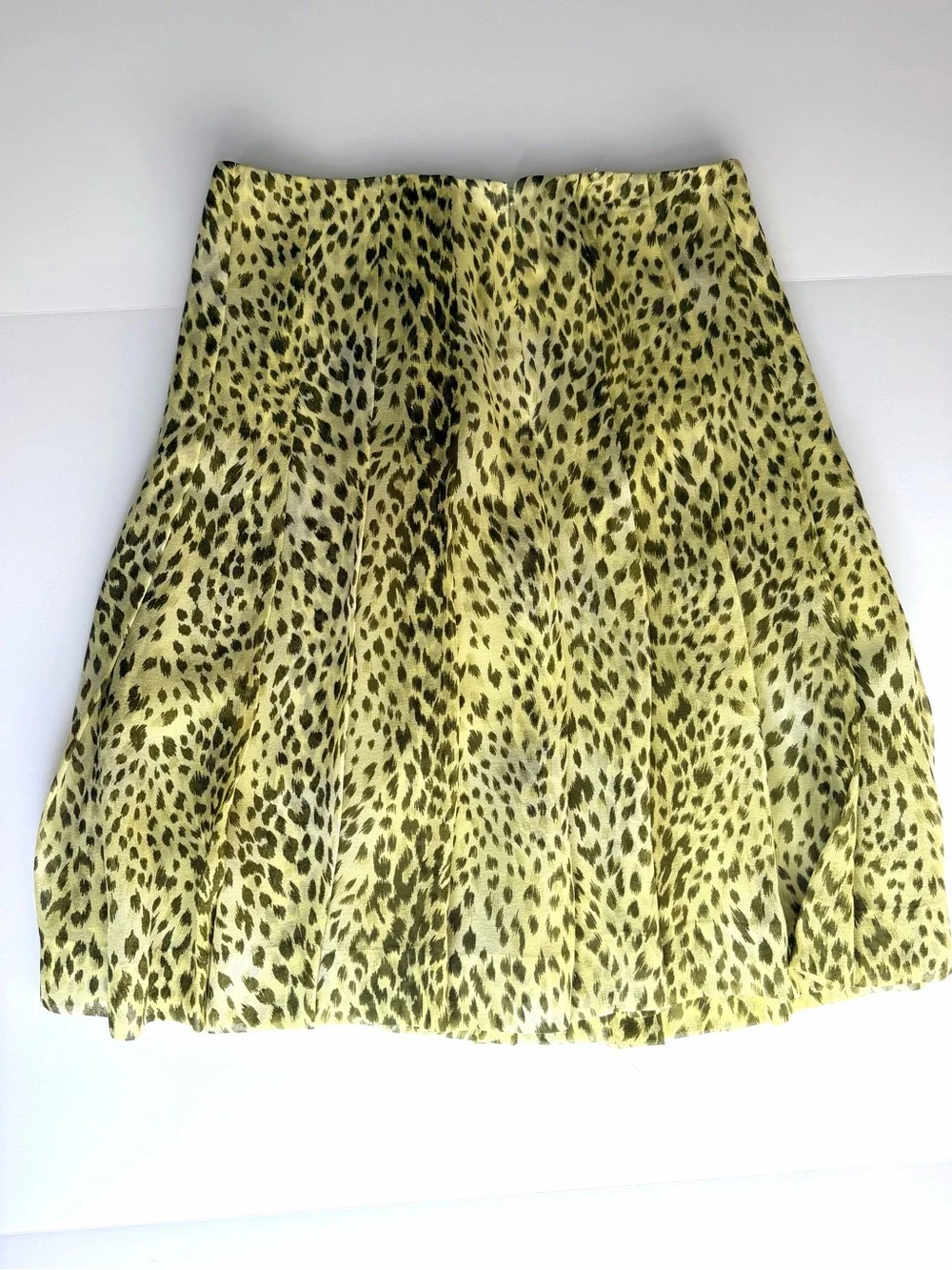 2/$40 Carlisle Silk Leopard Print A-Line Women's Skirt - Yellow/Lime green - Picture 5 of 9